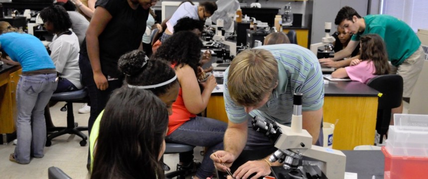Microbiology students in a lab